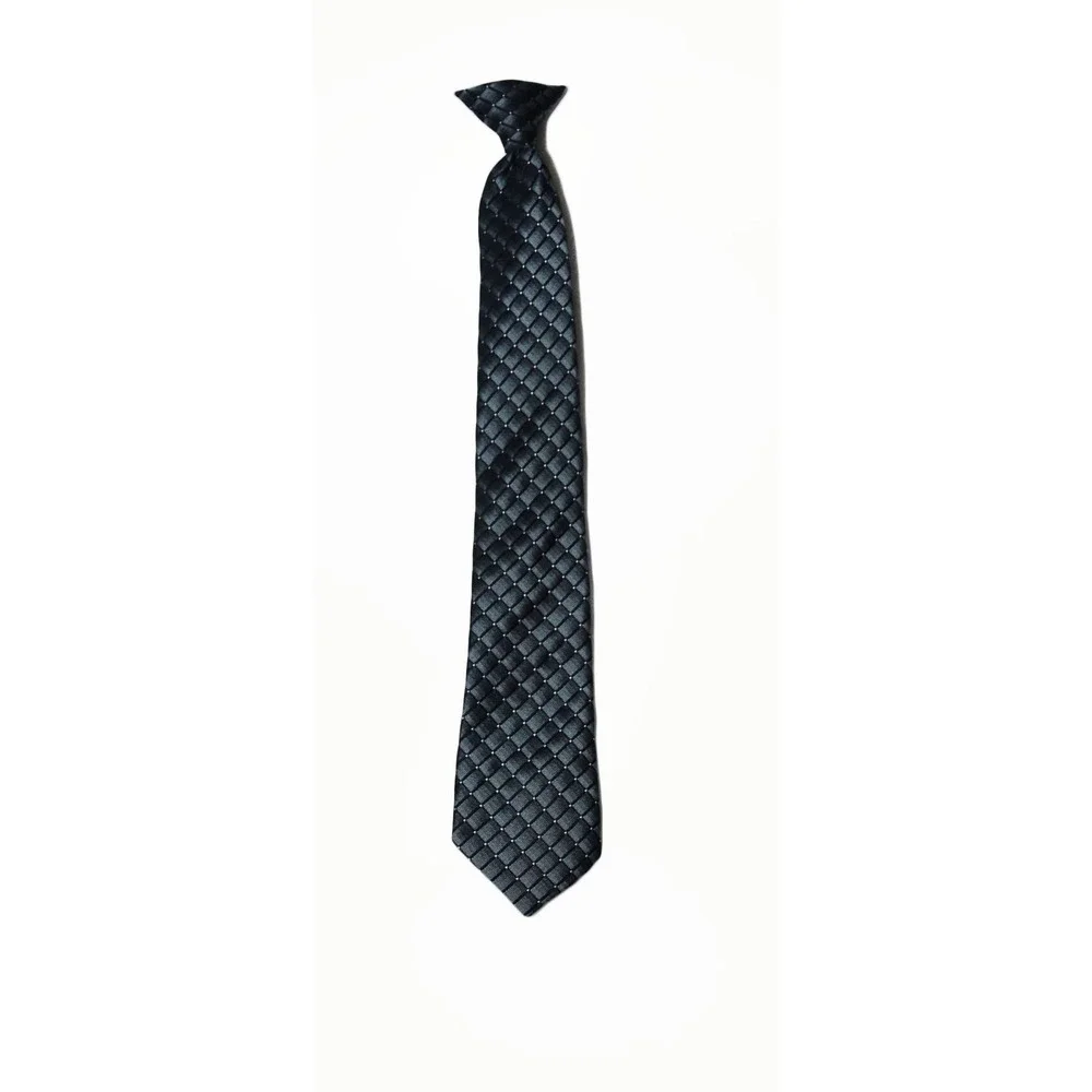 Black Basketweave Clip-On Necktie DuPont Teflon Fabric Protector 15.5in